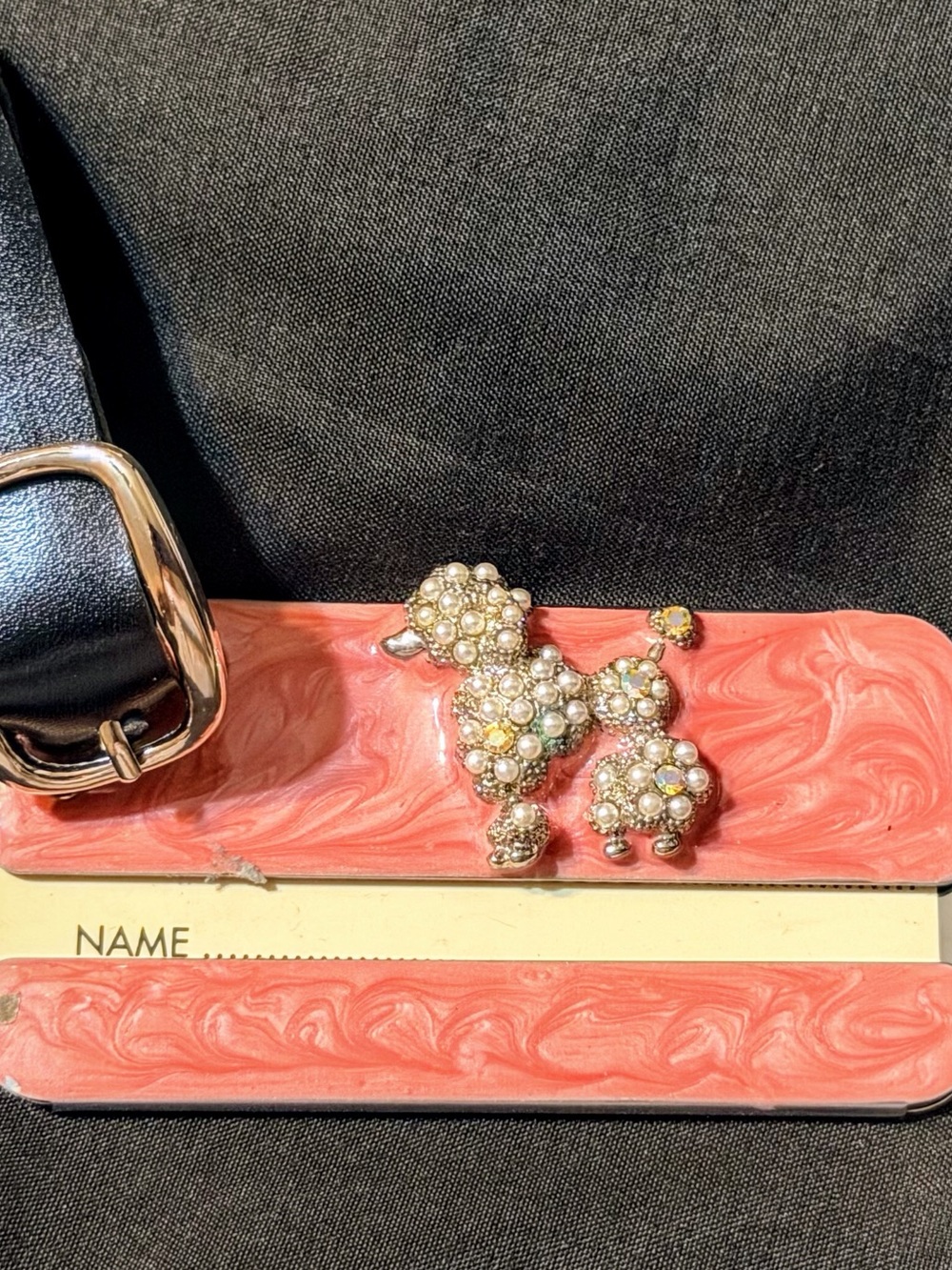 NWT Vintage Spring Street Nordstrom Pink Marbled Metal Luggage Tag - Rhinestone